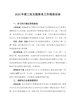 县级、党委党组、党支部、普通党员干部层面在学习、调研、实践、检视、宣传先行方面2023年第二批主题教育工作措施安排.docx