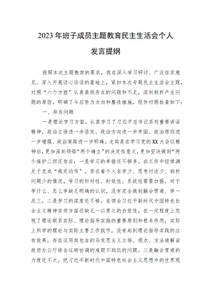 2023年班子成员主题教育民主生活会个人发言提纲 10篇.docx