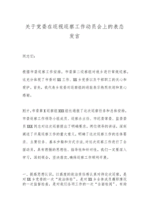 关于党委在巡视巡察工作动员会上的表态发言.docx