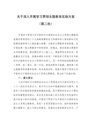 关于深入开展学习贯彻主题教育实施方案（第二批）.docx