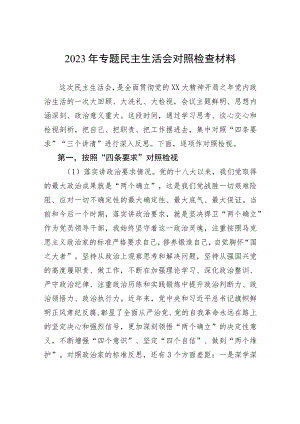 2023年专题民主生活会对照检查材料.docx