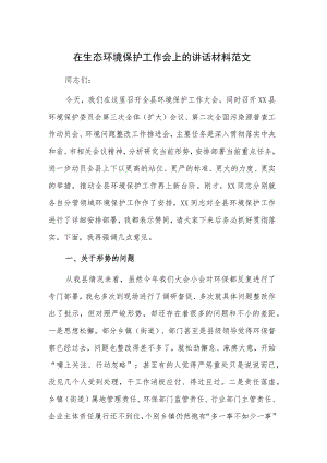 在生态环境保护工作会上的讲话材料范文.docx