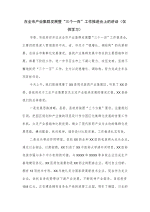 在全市产业集群发展暨“三个一百”工作推进会上的讲话.docx
