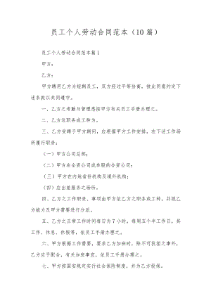 员工个人劳动合同范本（10篇）.docx