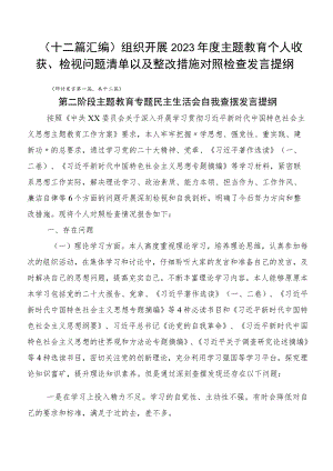 （十二篇汇编）组织开展2023年度主题教育个人收获、检视问题清单以及整改措施对照检查发言提纲.docx