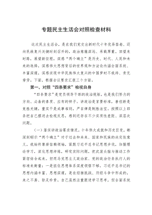 专题民主生活会对照检查材料.docx