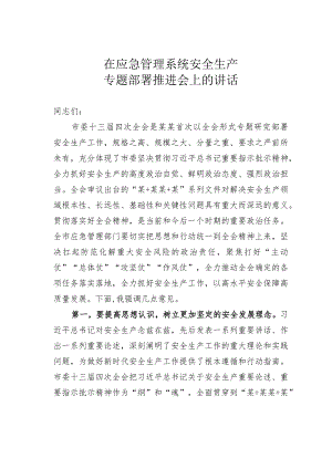 在应急管理系统安全生产专题部署推进会上的讲话.docx