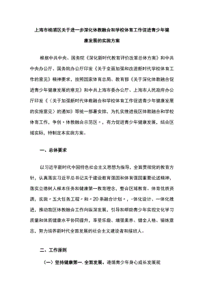 上海市杨浦区关于进一步深化体教融合和学校体育工作促进青少年健康发展的实施方案.docx