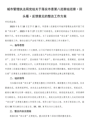 城市管理执法局党组关于落实市委第八巡察组巡察“回头看”反馈意见的整改工作方案.docx