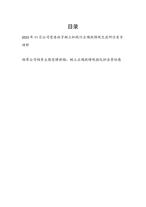2023年11月国企公司党委班子树立和践行正确政绩观交流研讨发言材料和党课讲稿.docx