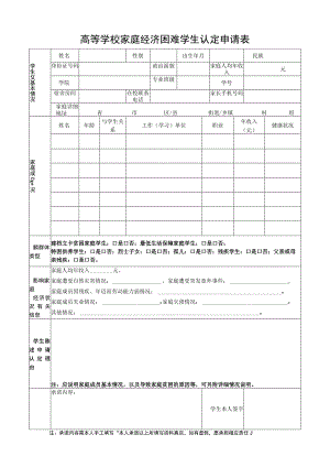 高等学校家庭经济困难学生认定申请表.docx