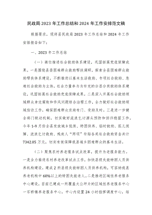 民政局2023年工作总结和2024年工作安排范文稿.docx