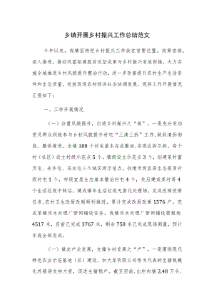 乡镇开展乡村振兴工作总结范文.docx