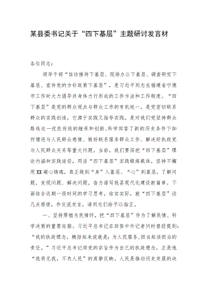某县委书记关于“四下基层”主题研讨发言材料.docx