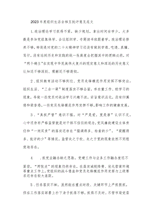 2023年度组织生活会相互批评意见范文.docx