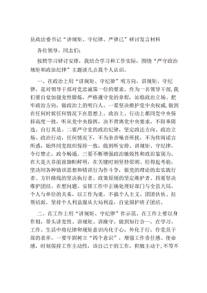 5篇县政法委书记“讲规矩、守纪律 、严律已”研讨发言材料.docx