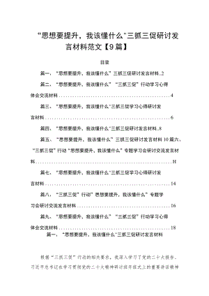 “思想要提升我该懂什么”三抓三促研讨发言材料范文【9篇】.docx