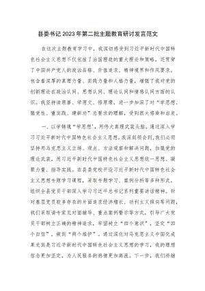 县委书记2023年第二批主题教育研讨发言范文.docx