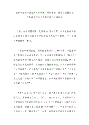 授予中国援外医疗队群体代表“时代楷模”称号中国援外医疗队群体代表先进事迹学习心得体会4篇.docx