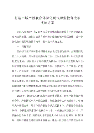 打造市域产教联合体 深化现代职业教育改革实施方案.docx