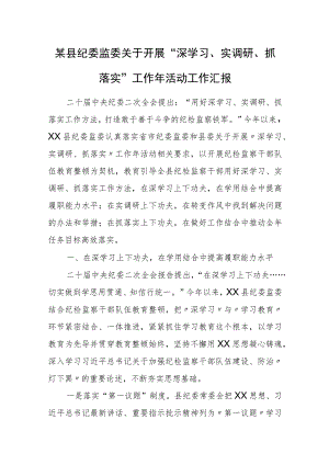某县纪委监委关于开展“深学习、实调研、抓落实”工作年活动工作汇报.docx