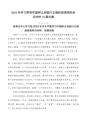 2023年学习贯彻牢固树立和践行正确的政绩观的发言材料10篇合集.docx
