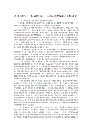 区投资促进中心2023年工作总结和2024年工作计划.docx