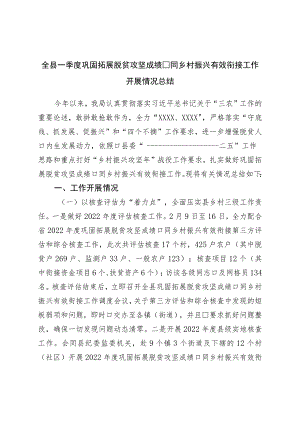 全县一季度巩固拓展脱贫攻坚成果同乡村振兴有效衔接工作开展情况总结.docx