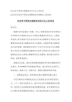 企业书记在学习贯彻主题教育动员部署会上的讲话范文2篇.docx