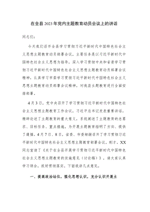 书记在全县2023年党内主题教育动员会议上的讲话发言材料范文.docx