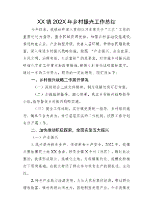 XX镇2022年乡村振兴工作总结.docx