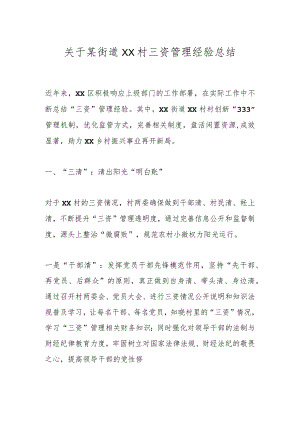 关于某街道XX村三资管理经验总结.docx