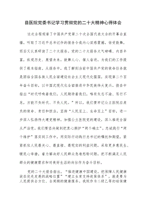 县医院党委书记学习贯彻党的二十大精神心得体会.docx