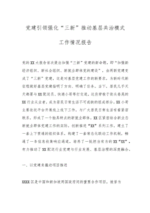 党建引领强化“三新”推动基层共治模式工作情况报告.docx