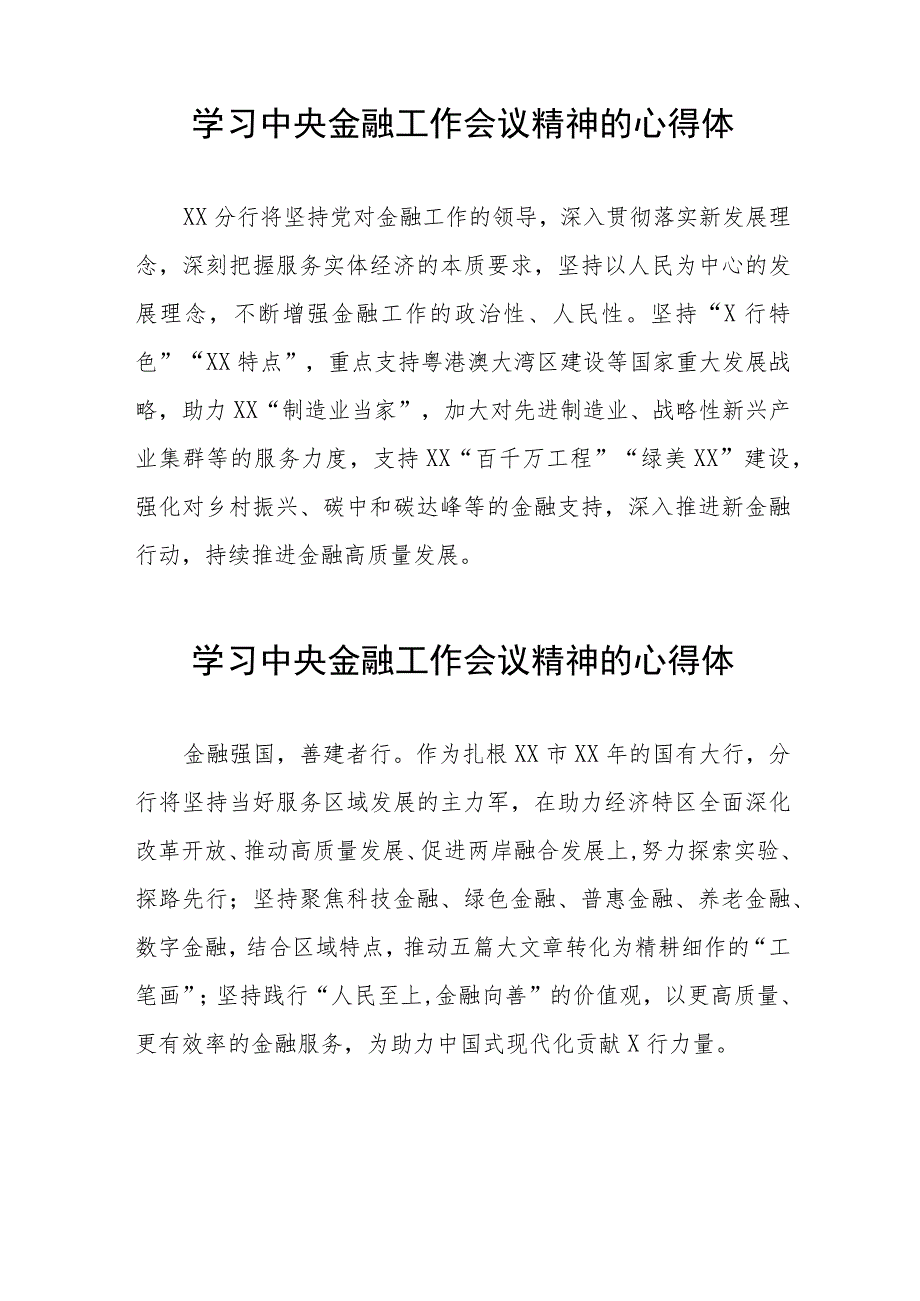2023中央金融工作会议精神学习感悟简要发言48篇.docx_第2页