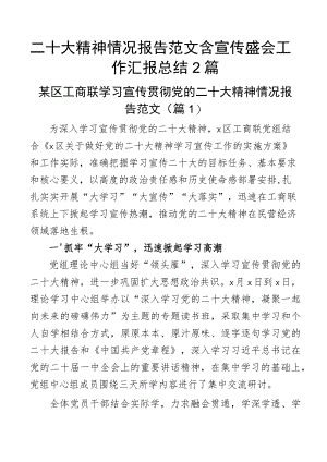 二十大精神情况报告范文含宣传盛会工作汇报总结2篇.docx