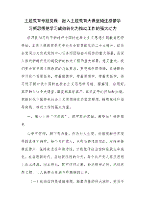 2023年党的主题教育专题党课讲课稿范文2篇.docx