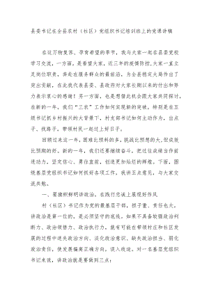 2023年书记在全县(区)农村（社区）党组织书记培训班上的党课培训讲稿.docx