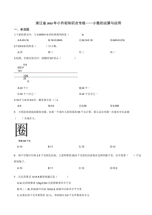 浙江省2023年小升初知识点专练——小数的运算与应用.docx