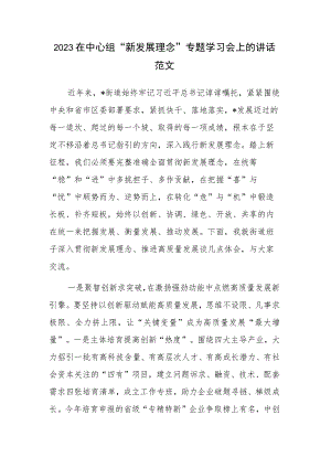 2023在中心组“新发展理念”专题学习会上的讲话范文.docx