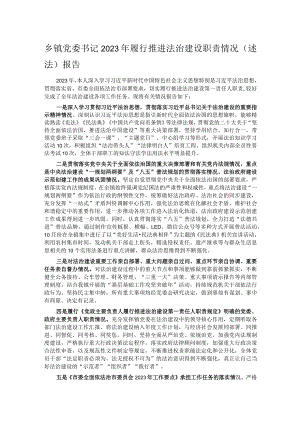 乡镇党委书记2023年履行推进法治建设职责情况（述法）报告.docx
