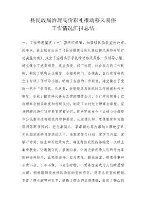 县民政局治理高价彩礼推动移风易俗工作情况汇报总结.docx