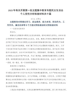 2023年有关开展第一批主题集中教育专题民主生活会个人党性分析检查材料共十篇.docx