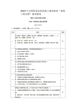 GZ066 建筑工程识图赛项正式赛卷2.1-结构识图试卷答案-2023年全国职业院校技能大赛赛项正式赛卷.docx