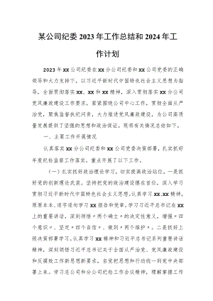 某公司纪委2023年工作总结和2024年工作计划.docx