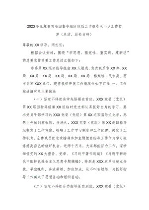 2023年主题教育巡回督导组阶段性工作报告及下步工作打算（总结、经验材料）.docx