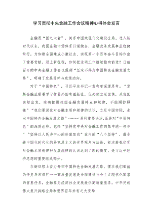 学习贯彻中央金融工作会议精神心得体会发言.docx