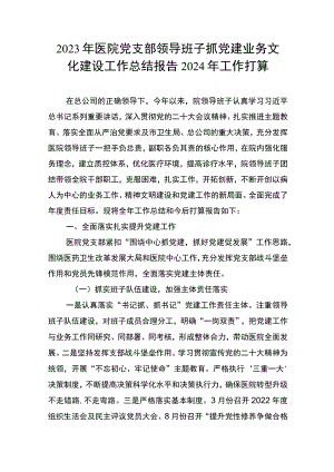 2023年医院党支部领导班子抓党建业务文化建设工作总结报告2024年工作打算.docx