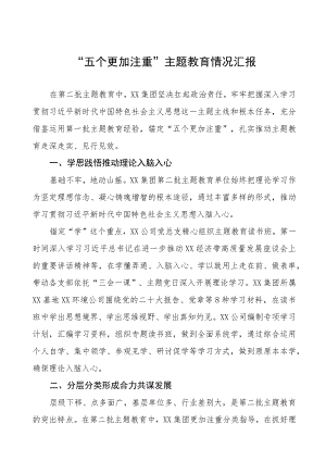 “五个更加注重”主题教育情况汇报三篇范文.docx