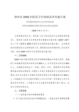 漳州市2009年医药卫生体制改革实施方案.docx